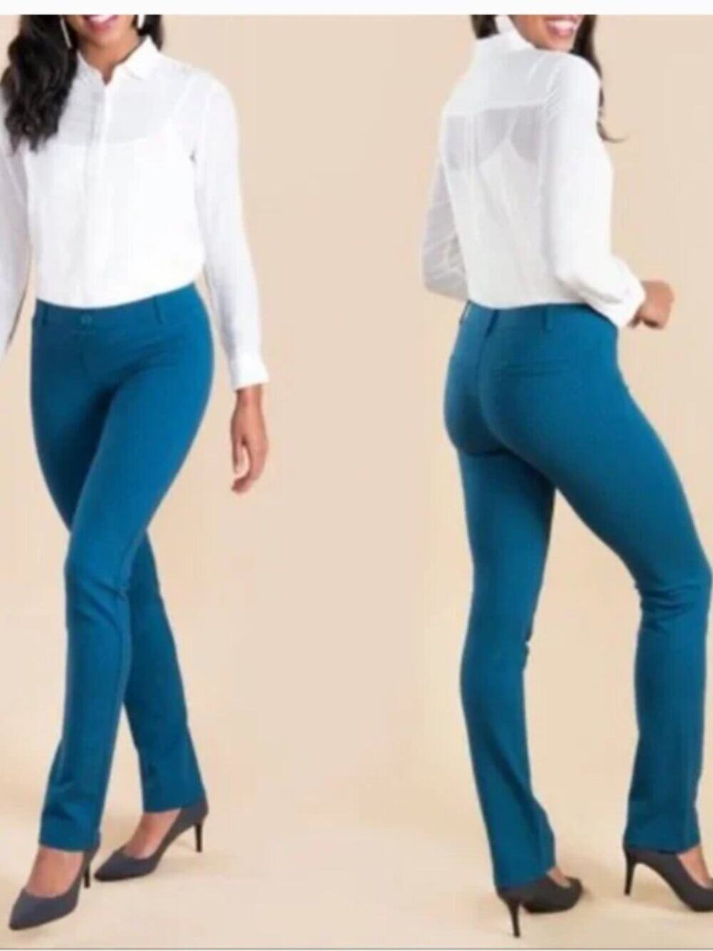 Betabrand Bootcut Dress Pant Yoga Pants 5153 – Blue Geometric Print (XL)